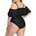 Miniatyrbillede 3 af 5: Plus Size Off Shoulder Badedragter i ét stykke til kvinder Mavekontrol Badedragter Badetøj (Large Black)