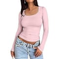 Miniatyrbillede 3 af 5: Dame Bottoming Toppe Scoop Hals Langærmet Slim Fit Pullover Toppe Ensfarvet Høj (M sort)