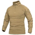 Pikkukuva 1 / 5: 1/4 Vetoketjullinen Camouflage Pitkähihainen Taktinen Paita Miehille Ulkoiluun Airsoft Paintball CP Sotilas Taistelupaidat S-5XL (S khaki)