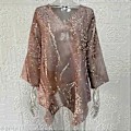 Miniatyrbillede 5 af 5: Dame Forår Efterår Top V-Hals Uregelmæssig Kant Mellemlang Løs Casual Pullover Blomsterprint Farvematch Større Størrelse Dame T-shirt (M gylden)