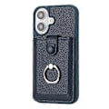 Miniatyrbild 2 av 5: Skal för iPhone 16 Plus Ritningsdesign Kortfack Läder Baksida med Ringstöd (Stil D)