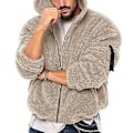 Miniatyrbillede 1 af 5: Mænd Efterår Vinter Frakke Tyk Dobbeltsidet Fleece Ensfarvet Hætte Løstsiddende Lynlås Blød Langærmet Lommer Kuldebestandig Jakke (XL Khaki)