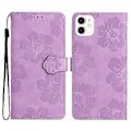 Miniatyrbillede 1 af 5: Til iPhone 11 Mobiltelefon Etui Blomster Præget PU Læder Stand Wallet Cover (Style B)