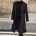 Miniatyrbillede 3 af 5: Fianao Vintermænd Langærmet Knapper Jakke Overfrakke Mellem Lang Trenchcoat Jakke (3XL Sort)