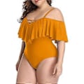 Miniatyrbilde 4 av 5: Plus Size Off Shoulder Ettdelt Badedrakt for Kvinner Magekontroll Badeklær(3X-Large Gul)