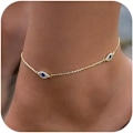 Miniatyrbillede 1 af 4: Anklets til kvinder 14K ægte guldbelagt sølvbelagt ankelkæder Trendy vandtæt Boho ankletsæt justerbar yndig sød