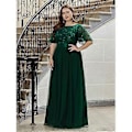 Miniatyrbillede 1 af 4: Ever-Pretty Dame Plus Size Sequin Broderi A-Linje Kortærmet Bryllupsgæstekjole (4XL mørkegrøn)