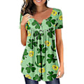 Miniatyrbillede 1 af 2: St. Patricks Dag Henley Skjorte Kvinder Kortærmet Tunika Tee T-shirt Lucky Clover Trykte Toppe Løse Tee Bluser (S B)