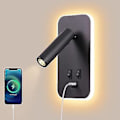 Miniatyrbillede 1 af 5: LED Vægslampe, Natbordslæselampe Med Afbryder, USB Opladningsport, Soveværelse Stemningsbelysning Justerbar Spotlight (3W 3000K + 9W 6000K) Sort -GT ( )