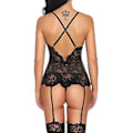 Pikkukuva 3 / 4: Naisten seksikäs pitsi-alusasu syvä V-aukko ristiselkä bodystocking ja sukkanauha-alusasu babydoll yöasu (L Musta)
