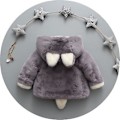 Miniatyrbild 2 av 3: Barnjacka med söta kattöron i fluffig fleece, konstgjord päls, huva, ytterkläder (6-12 månader, grå)