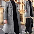 Miniatyrbilde 2 av 5: Fianao Vinterjakke for menn med lange ermer, knapper, kåpe, midtlengde, trenchcoat (3XL Svart)