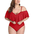 Miniatyrbild 4 av 5: Plus Size Off Shoulder Baddräkter i Ett Stycke för Kvinnor, Magkontroll Baddräkter Badkläder (4X-Large Röd)