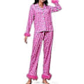 Miniatyrbillede 1 af 4: Dame Pyjamasæt med Fjerkant Langærmet Knappet Top Bukser 2-delt Lounge Set Satin Pjs Pyjamas Nattøj (S Rose Red Snowflake)