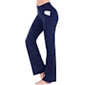 Miniatyrbillede 1 af 3: Dame Fit & Flare Plain Bukser Bløde Åndbare Casual Lange Bukser Høj Talje Sommer Elastisk Talje Knapper (L Mørkeblå)