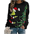 Miniatyrbillede 1 af 2: Damer Juletrøje med The Grinch Print - Casual Julefest Trøje (3XL Sort)