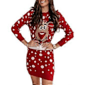 Miniatyrbilde 1 av 4: Dame Jul Elg Genser Kjole Mini Kjoler Casual Xmas Strikket Genser Topper 1 stk (S)
