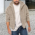 Miniatyrbilde 4 av 5: Høst- og vinterjakke for menn, tykk dobbeltsidig fleece, ensfarget, hette, løs, glidelås, myk, lang erme, lommer, kuldebestandig (3XL Khaki)