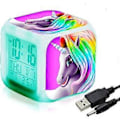 Miniatyrbillede 1 af 5: Unicorn Digital Vækkeure til Piger, Glødende Nat LED LCD Cube med Lys Børn Vågner Op Sengelampe Fødselsdagsgaver til (B