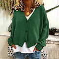 Miniatyrbillede 3 af 5: Dame Sweater Frakke V-Hals Langærmet Enkeltknappet Strik Sweater Ensfarvet Løs Pasform Sweater Cardigan (L khaki)