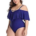 Miniatyrbillede 5 af 5: Plus Size Off Shoulder Badedragter i ét stykke til kvinder, mavekontrol, badetøj (2X-Large Blå)