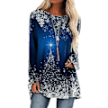 Miniatyrbillede 1 af 2: Dametøj Juleprint Tunika Topper Langærmet Casual Løstsiddende Rundhals T-shirt Julebluse Festgaver (3XL B)