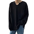 Miniatyrbillede 1 af 5: Mænd Forår Efterår O-Hals Langærmet Trøje Solid Farve Løstsiddende Waffle Struktur T-shirt Streetwear (2XL Sort)