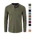 Miniatyrbilde 2 av 5: Waffle Henley-skjorte for menn, rund hals, langermet T-skjorte, ensfarget, fritidsklær, komfortabel høst- og vintergenser (L aprikos)