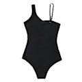 Miniatyrbild 4 av 5: Dam Monokini Mesh Asymmetriska Axelband Badkläder Hög Utskuren En Delig Baddräkt (M Svart)