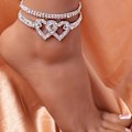 Miniatyrbillede 1 af 4: Hjerte Rhinestone Ankelkæder til Kvinder, Justerbare Sølv Skinnende Tennis Ankelkæder, Twinkle Cubic Zircon Diamant Ankelkæde