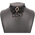 Miniatyrbillede 5 af 5: (Sort)Gotisk sort sløjfe slips halskæder til kvinder piger blonder choker halskæde perler måne vedhæng halskæde til Halloween Bl