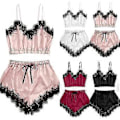 Miniatyrbild 4 av 4: Dam Underkläder Spets Siden Satin Cami Linne Toppar Shorts Pyjamas Set Sovkläder Nattkläder Pj's -NMAOV(L Rosa)