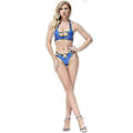 Pikkukuva 2 / 5: Naisten Bandage Tekonahkamekko Risti 2-osainen Nauhallinen Crop Top ja Bodycon-setit Asut (L sininen)