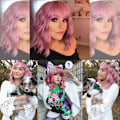 Miniatyrbild 4 av 5: Pastellfärgad vågig peruk med luftlugg för kvinnor, kort bob lila rosa lockig axellång syntetisk peruk för dagligt bruk, färgglad cosplayperuk för flickor (12 tum, lila rosa)