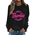 Miniatyrbillede 1 af 3: Barbie Dame Trykt Langærmet T-shirt Sweatshirt Trøje Bluser Topper (XL Sort)