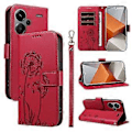 Pikkukuva 1 / 5: Xiaomi Redmi Note 13 Pro+ 5G Nahkakotelo Lompakko Puhelinkuori Voikukka Kuviointi - Punainen (Punainen)