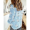 Miniatyrbillede 3 af 5: Forår Efterår Blomsterprint Skjorte Casual Løs Langærmet Bomuld Linned Skjorter Plus Size Dame Toppe (S hvid)