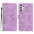 Miniatyrbillede 1 af 5: Til Samsung Galaxy A32 5G/M32 5G PU Læder Wallet Cover Blomster Prægning Telefon Cover med Støttefod (Style B)