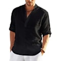 Miniatyrbilde 1 av 5: Ny Herre Casual Bluse Bomullslin Skjorte Løse Topper Lang Erme Tee Skjorte Vår Høst Casual Stilig Menn Skjorter XL 80-90 KG Svart