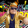 Miniatyrbillede 3 af 5: Hiphop-kostumesæt til mænd, rapper-tilbehør, hippie-kostumesæt, guldkæde, dollartegnshalskæde, ring og sorte guldsolbriller