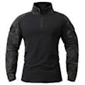 Miniatyrbillede 4 af 5: 1/4 Lynlås Camouflage Langærmet Taktisk Skjorte Herre Udendørs Airsoft Paintball CP Militær Kamp Skjorter S-5XL (XL sort)