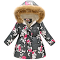 Miniatyrbillede 1 af 2: 4-11 År Pige Faux Fur Krave Hætte Parka Frakke Vinter Lynlås Jakke (9-10 År Grå Blommeblomst)