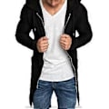 Miniatyrbillede 1 af 5: Hoodie Cardigan Mode Farveægte Let Vedligehold Lang Jakke Longline Lynlås Hættetrøjer Herre Hættetrøjer til Klub (XL sort)