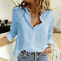 Miniatyrbillede 2 af 4: Dame Linned Skjorter Afslappet Ensfarvet Knap Revers Bluser Skjorte Sommer Toppe En Bedste Gave (4XL Gul)