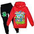 Miniatyrbilde 1 av 2: Minecraft 2-delt treningsdraktsett for barn 7-16 år Genser med hette + Joggebukse Joggebukser Gutter Jenter Antrekk (13-14 år Rød)