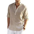 Miniatyrbillede 2 af 5: Ny Mænds Afslappet Blouse Bomuld Linned Skjorte Løse Toppe Langærmet T-shirt Forår Efterår Afslappet Handsome Mænds Skjorter L 70-80 KG Grå