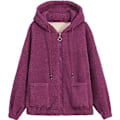 Miniatyrbillede 4 af 5: Tyk, varm lammefrakke til kvinder i plus størrelser med hætte, lynlås og cardigan-hoodie (L Lilla)