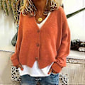 Miniatyrbillede 2 af 5: Dame Sweater Frakke V-Hals Langærmet Enkeltknappet Strikket Sweater Ensfarvet Løs Pasform Sweater Cardigan (2XL orange)