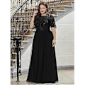 Miniatyrbillede 1 af 5: Ever-Pretty Dame Plus Size Sequin Broderi A-Linje Kortærmet Bryllupsgæstekjole (7XL sort)