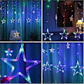 Miniatyrbilde 4 av 5: LED lysgardin med stjerner, lyslenker med LED-kuler, 12 LED, lysgardiner, 8 moduser, juledekorasjon for innendørs bruk, soverom, (støpsel m